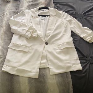 Long White Blazer with Cinched Sleeves